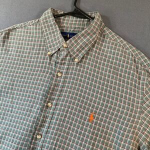 Ralph Lauren Mens XL Plaid Button Down Shirt Green Orange Long Sleeve Cotton